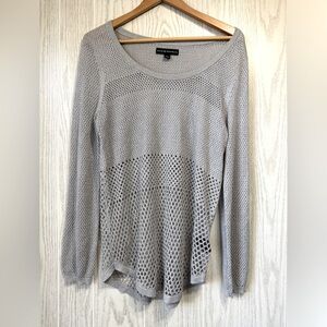 Rock And Republic Mesh TunicTop Women Size Large Silver Sparkly Long Sleeves EUC
